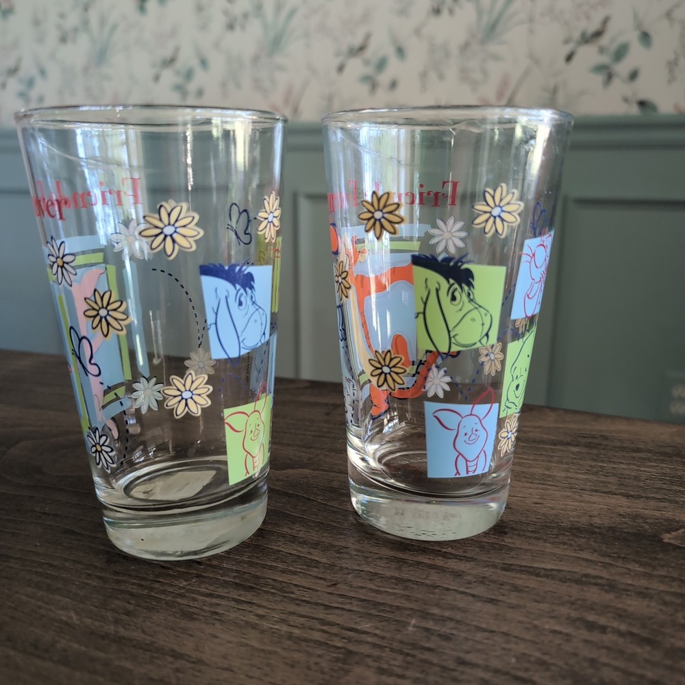 Vintage Winnie the Pooh Glasses Anchor Hocking Friends Forever Tigger Piglet Set - Picture 2 of 6